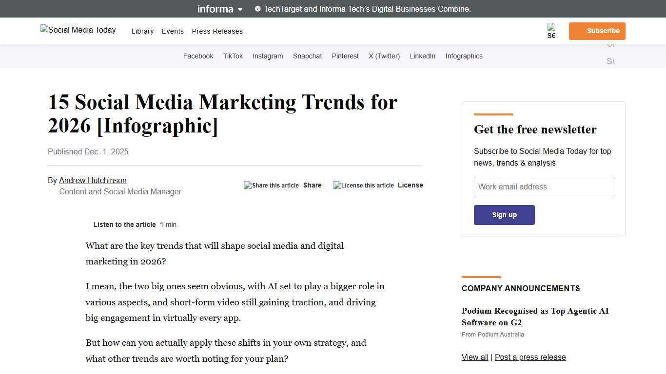 15 Social Media Marketing Trends for 2026 [Infographic] Social Media Today